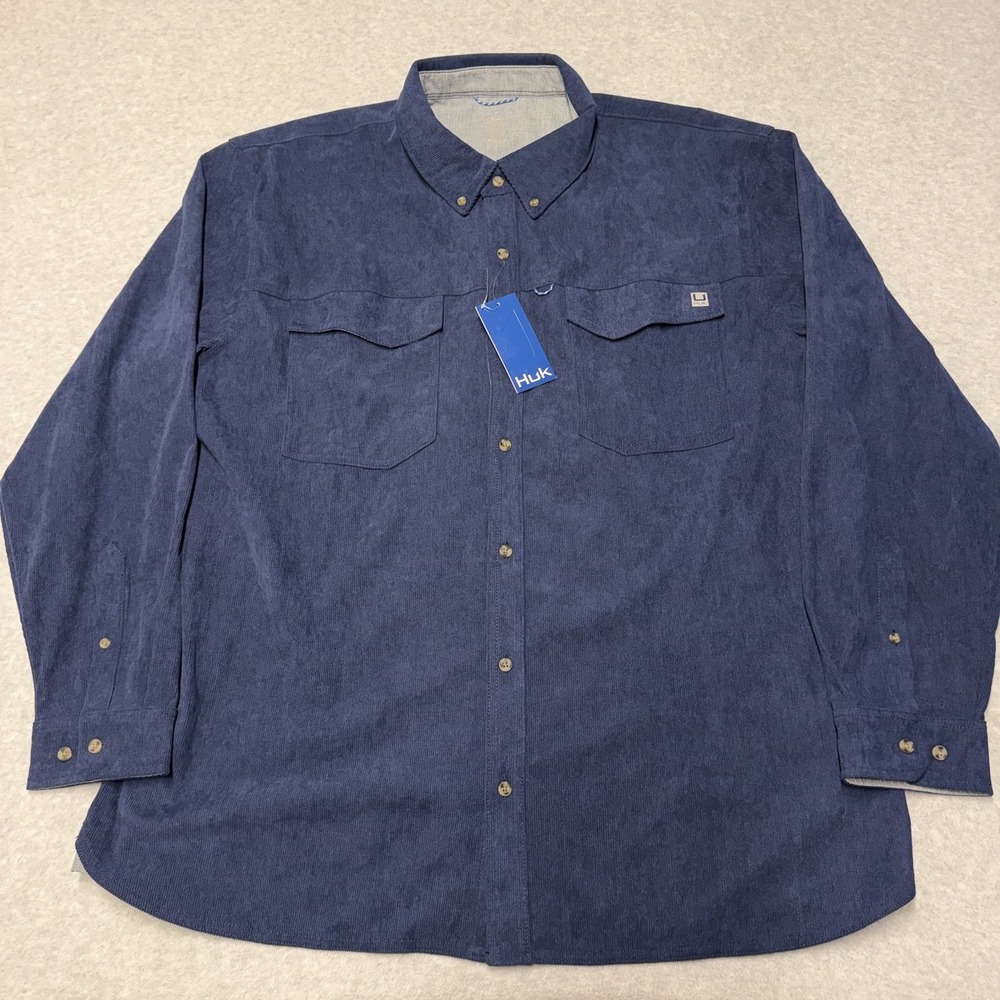 Huk Shirt Mens 2XL Blue Corduroy Long Sleeve Button-Down Fishing Casual Outdoors
